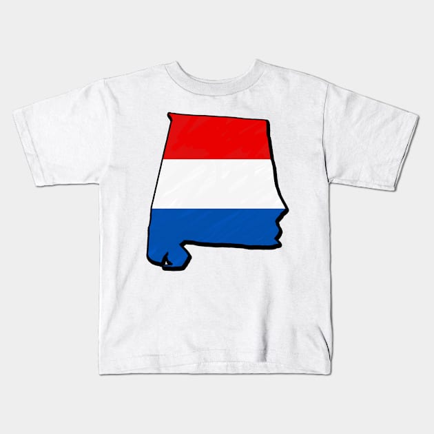 Red, White, and Blue Alabama Outline Kids T-Shirt by Mookle